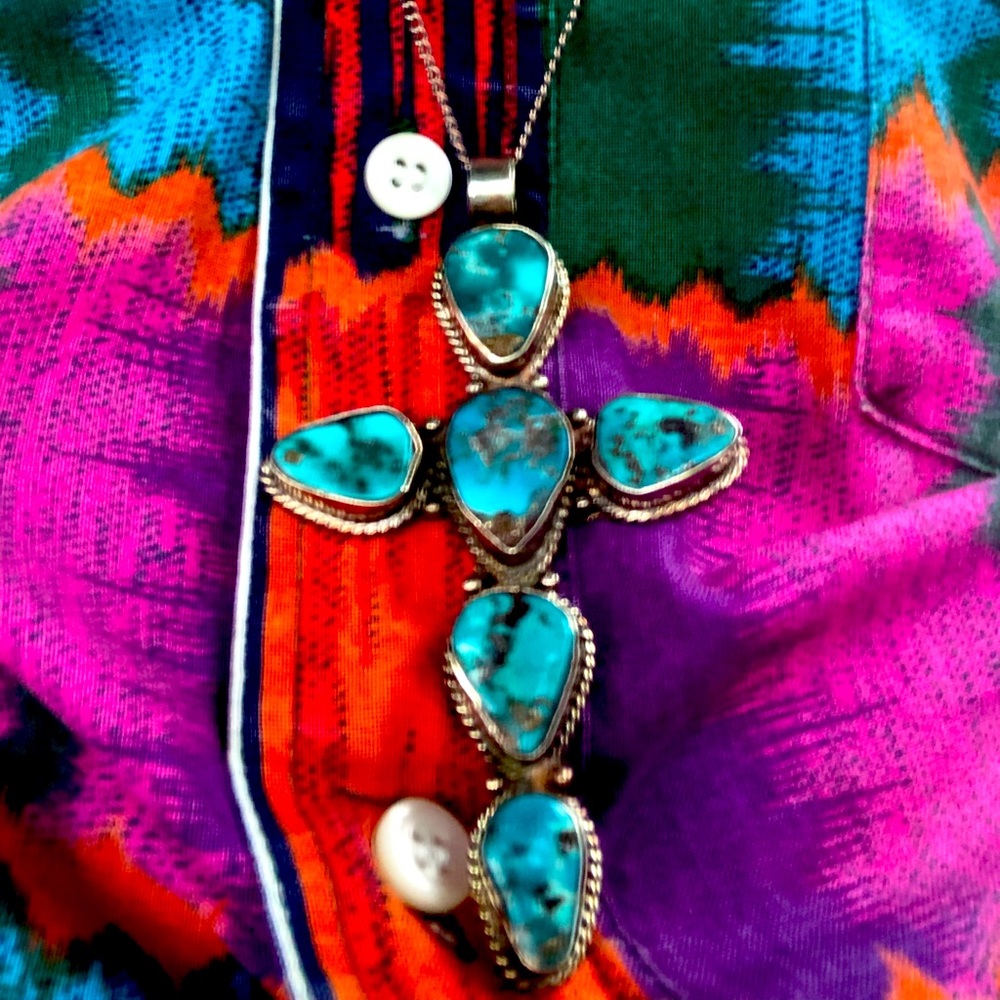 Vintage turquoise cross pendant